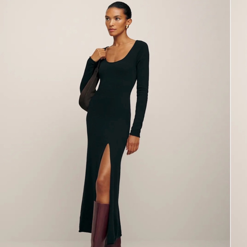 Reformation Black Long Sleeve Dress with Slit